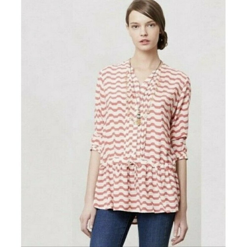 Anthropologie Isabella Sinclair Swizzle Coral & Cream Stripe Tunic Women's Sz S